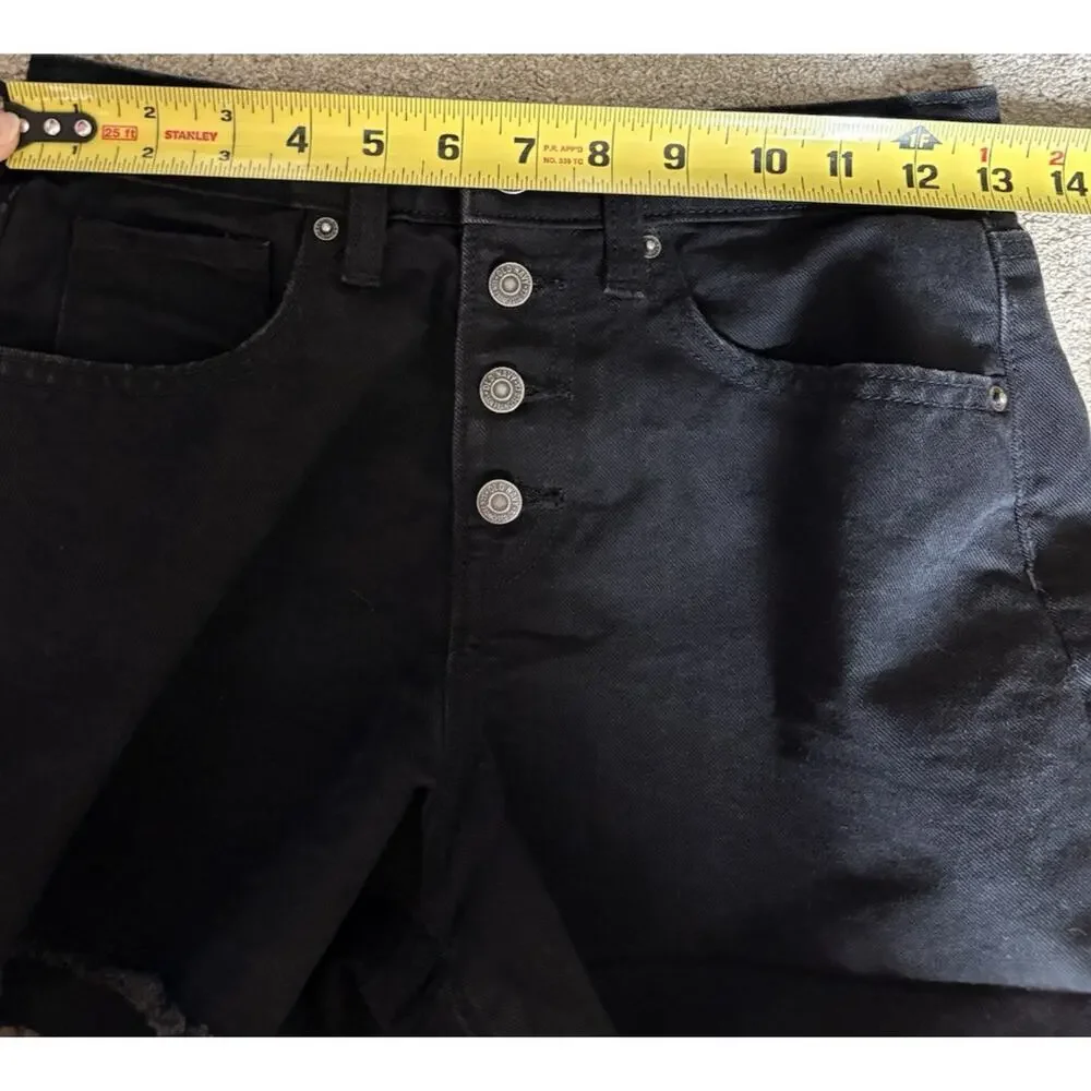 OLD NAVY Girls Sz 14 High Rise Black Denim Shorts Adjustable Waist Button Fly